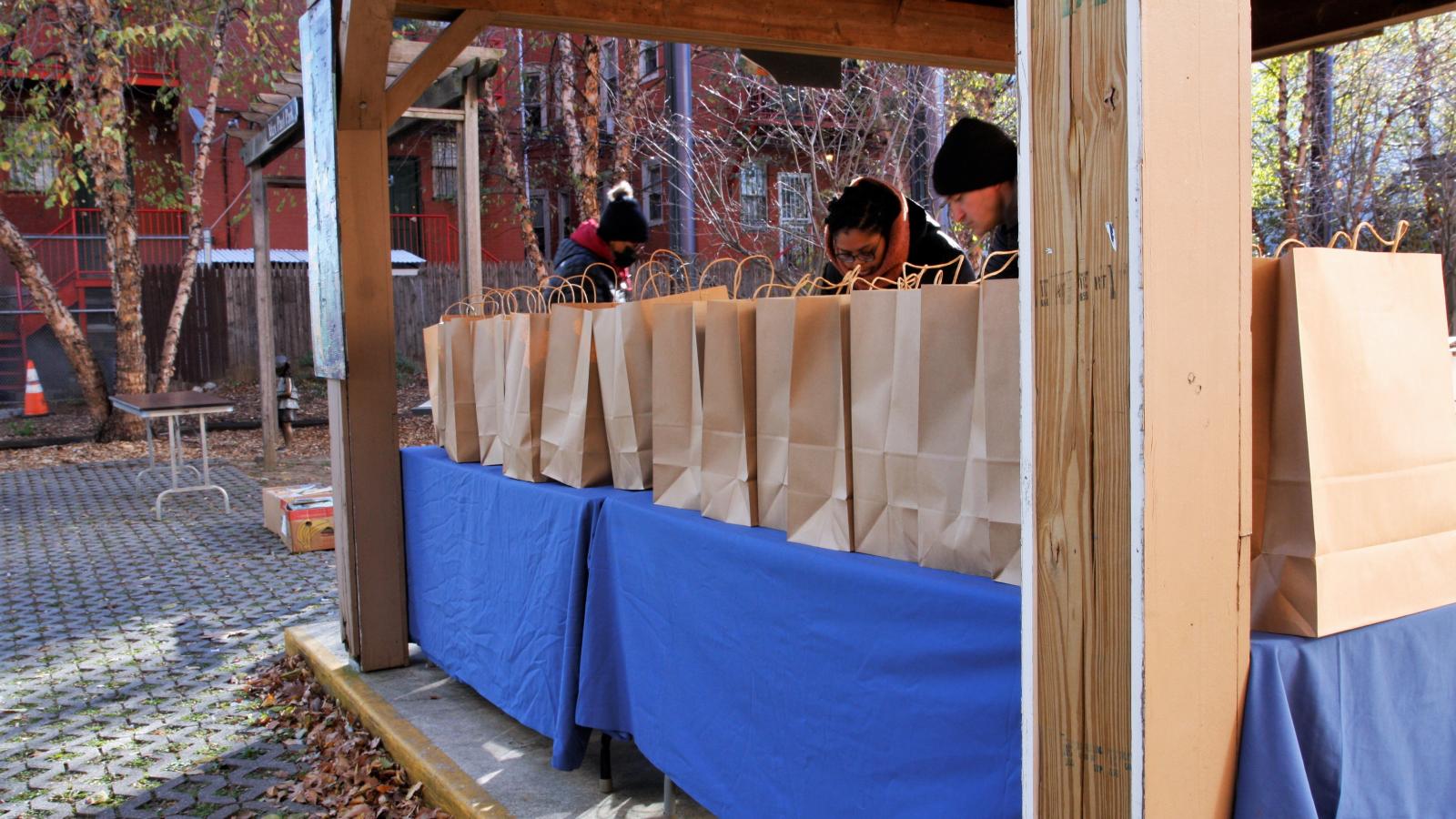 Bags of produce at farm-stand